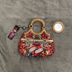 NWT Classic Ed Hardy Eternal Love Purse with Mirror and Dust Bag